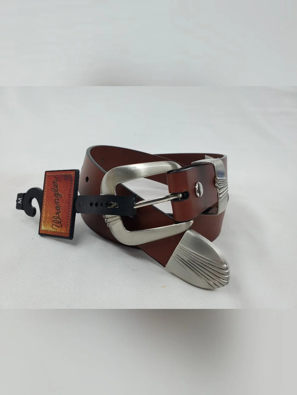 Wrangler Womens Chestnut Brown Western-style Leather Belt w/Silver Accent Buckle